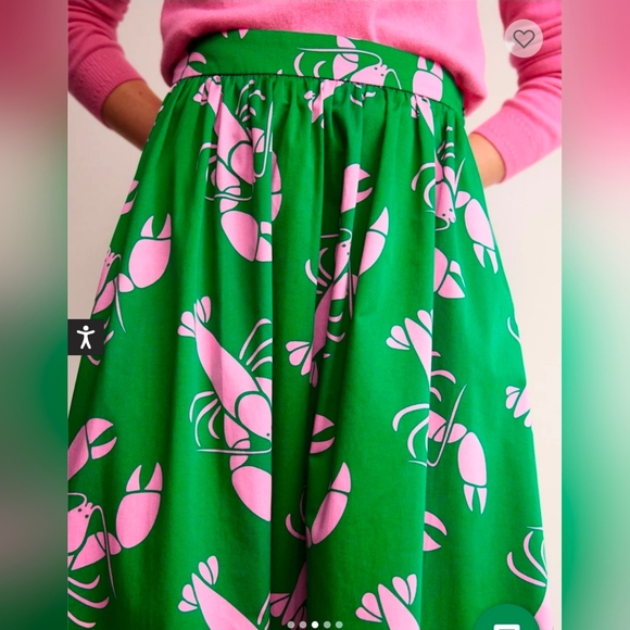 Boden Green Midi Skirt with Pink Lobster Print - Size 12R - Picture 3 of 12